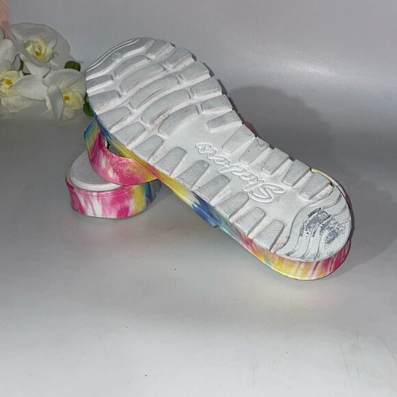 Skechers Luxe Foam Pink and Yellow Sandals Vibrant Tie-Dye Comfort - Picture 5 of 5